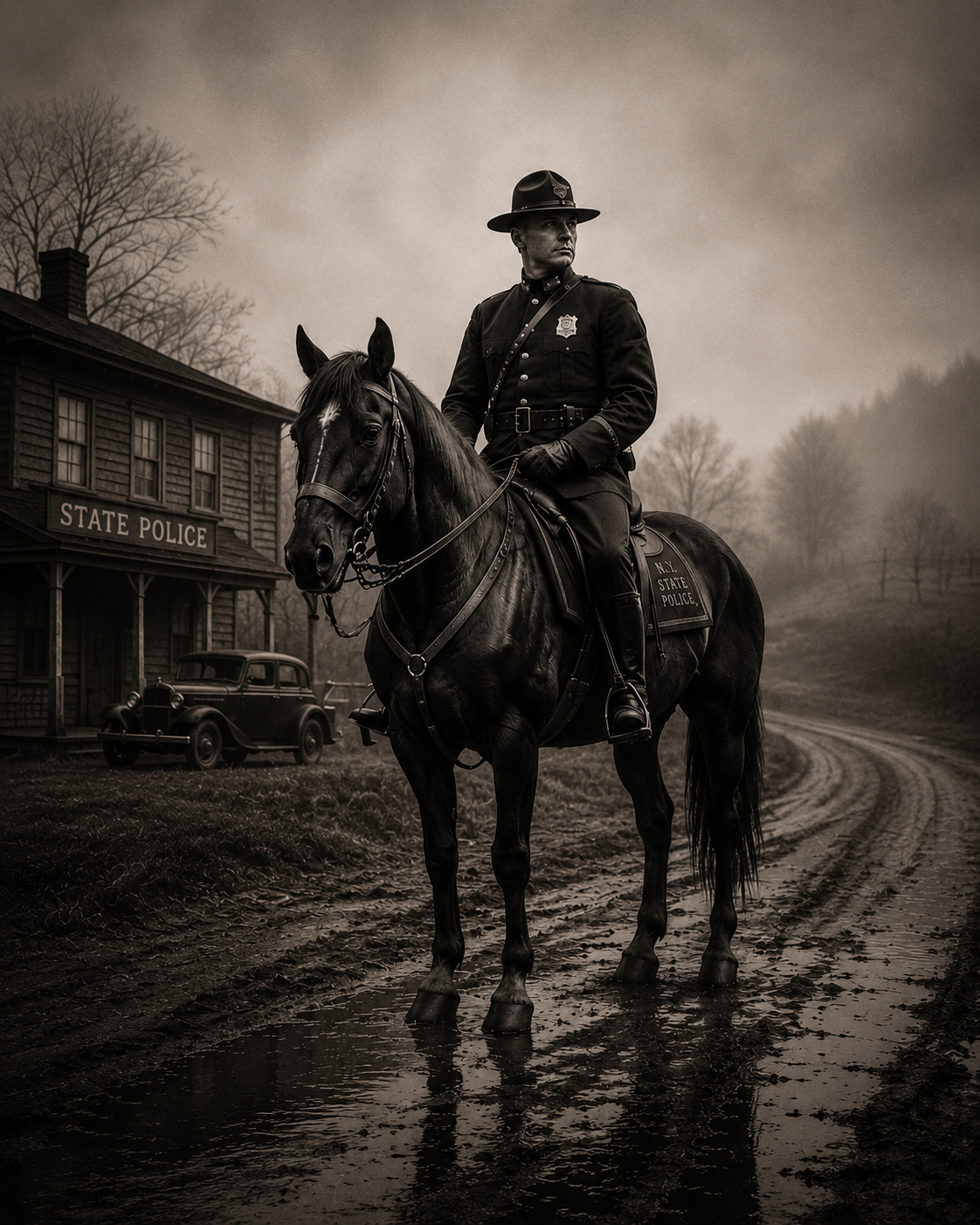 Archival trooper on horseback patrol